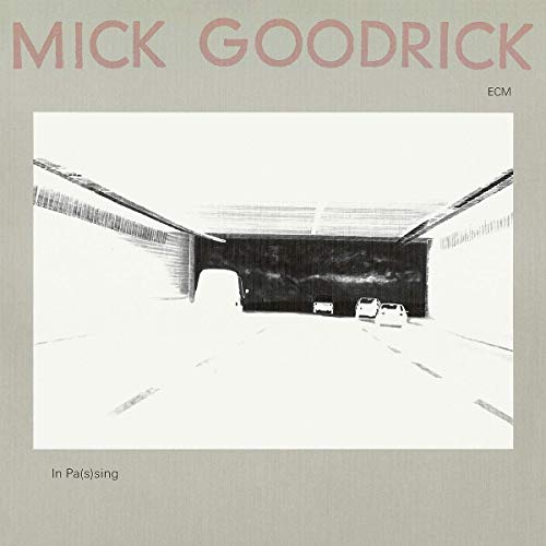 "Album cover with a sketch of a parking garage, muted beige and gray tones."
