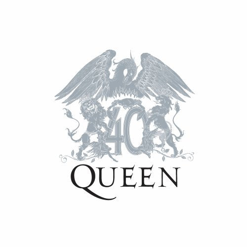 "Grey crest with eagle and lions, '40' and 'QUEEN' text on white background."