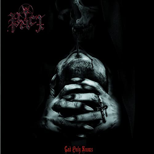 Dark album cover featuring praying skeletal hands holding a rosary.