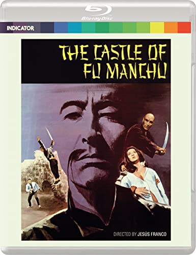Blu-ray cover for "The Castle of Fu Manchu" featuring a shadowed face and figures.