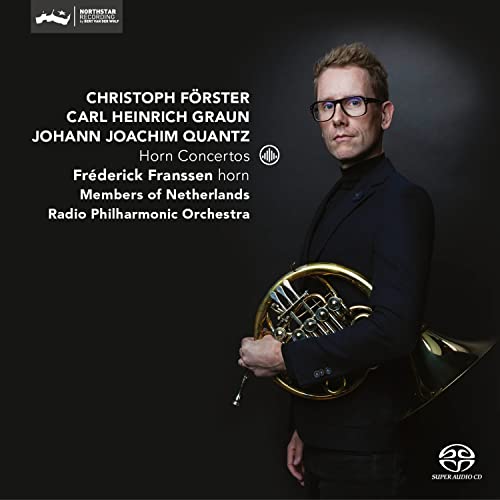 CD cover featuring a man with a French horn, dark background.