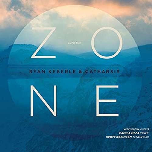 "Album cover with 'into the zone' text over a blue mountain landscape."