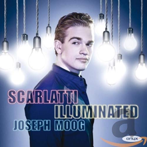 CD cover featuring pianist Joseph Moog with illuminated lightbulbs.