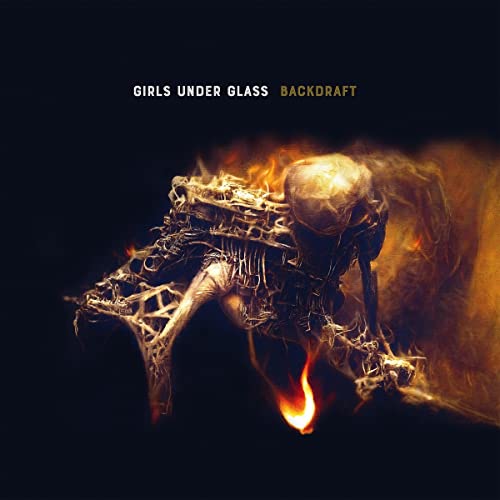 CD cover for Girls Under Glass's "Backdraft" featuring a skeletal figure in flames.
