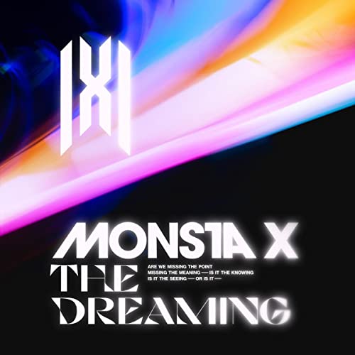 Monsta X album cover, "The Dreaming", with abstract colorful design and logo.