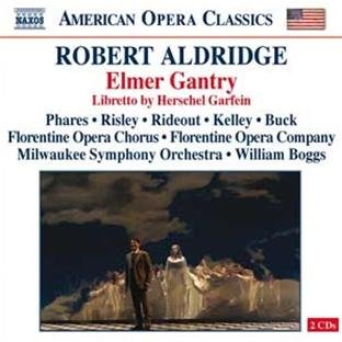"CD cover for 'Elmer Gantry' opera, featuring a man and women on stage."
