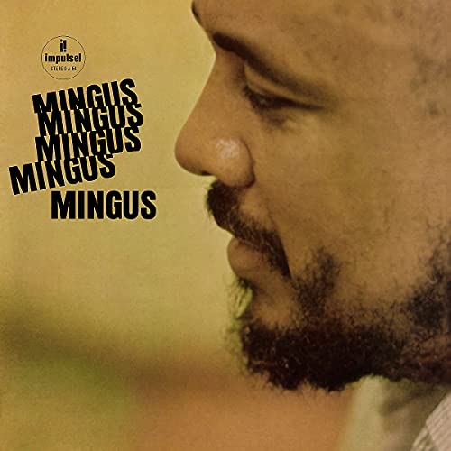 Close-up portrait of Charles Mingus on a vinyl record cover.
