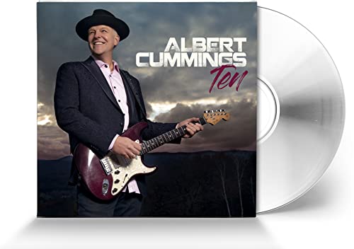 Albert Cummings album cover, "Ten," featuring a guitarist with a CD.