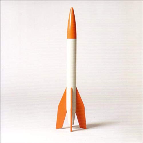 White and orange rocket model against a plain white background.