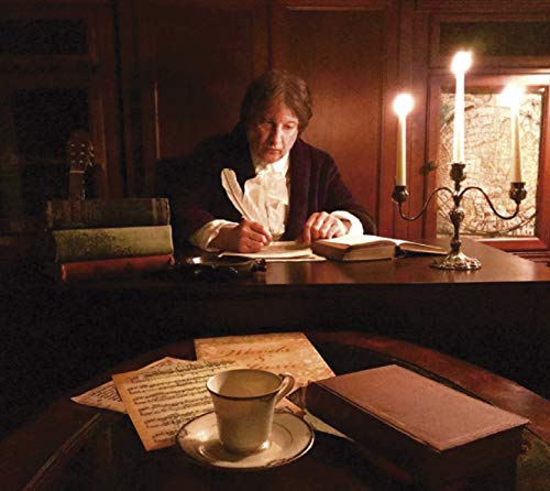CD cover depicts a woman writing with quill and ink by candlelight.