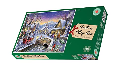 1000 Piece Jigsaw Puzzle - Christmas Snowy Village Glow Soft Touch Fine Art Trees, Sleds, Snowman and Duck Pond