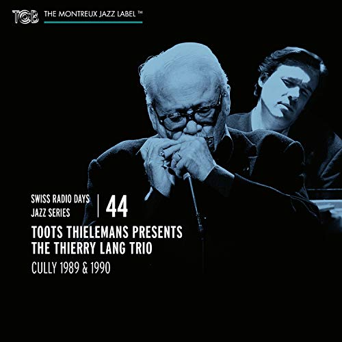 Jazz album cover featuring a man playing harmonica and another man beside him.
