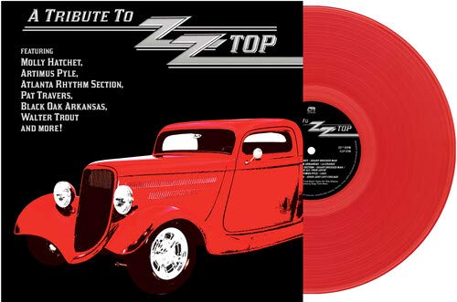 Red vinyl record cover featuring a classic red hot rod car.
