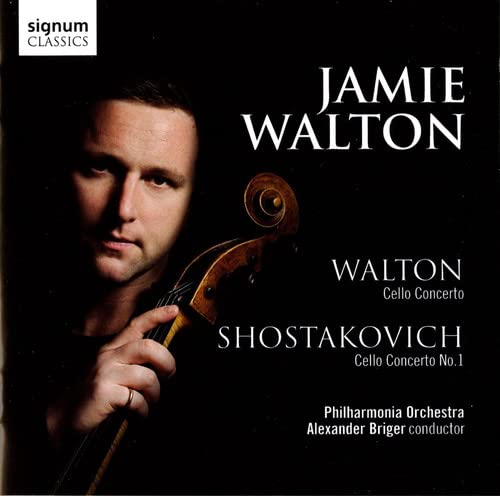 CD cover featuring cellist Jamie Walton in portrait with his instrument.