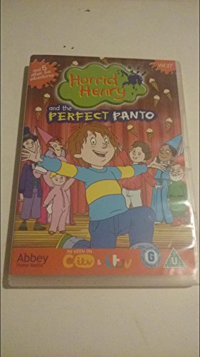 "Horrid Henry DVD cover featuring a cartoon boy on stage with other children."