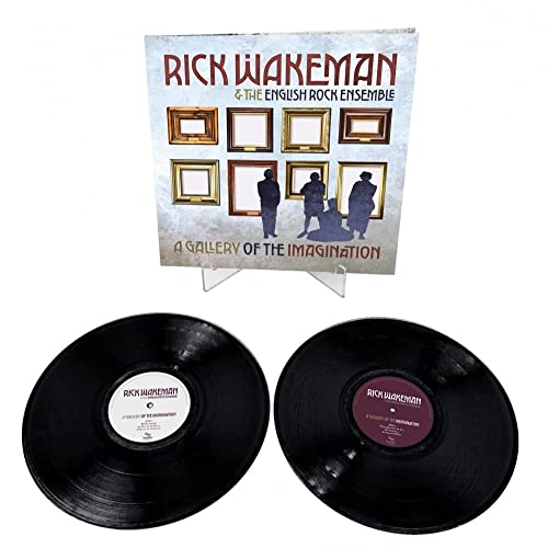 Rick Wakeman album cover and two black vinyl records on white background.