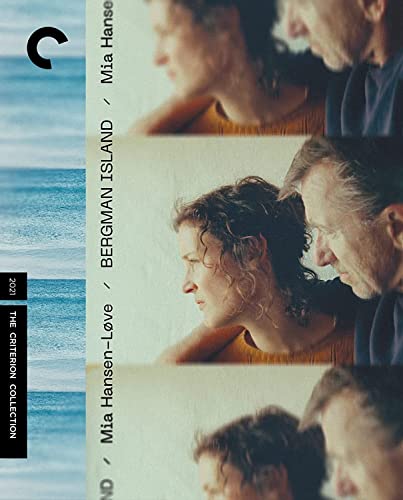 Bergman Island Blu-ray cover with repeating images of a couple by the sea.