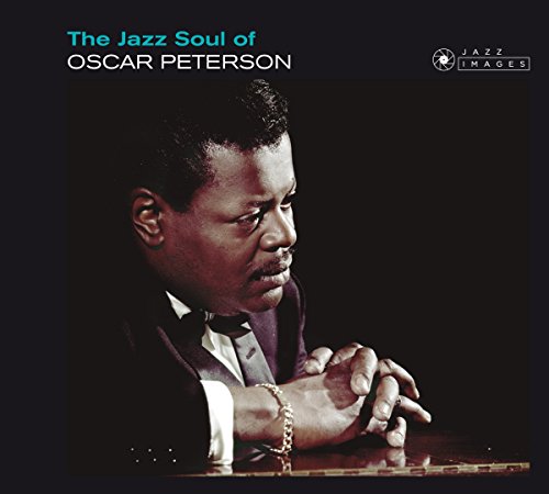 "Oscar Peterson album cover with a man in a suit against a black background."