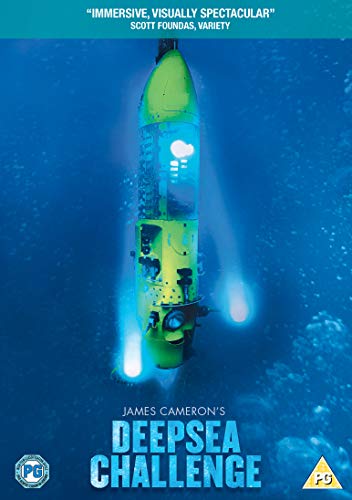"Deepsea Challenge DVD cover featuring a green submersible underwater with blue background and text."
