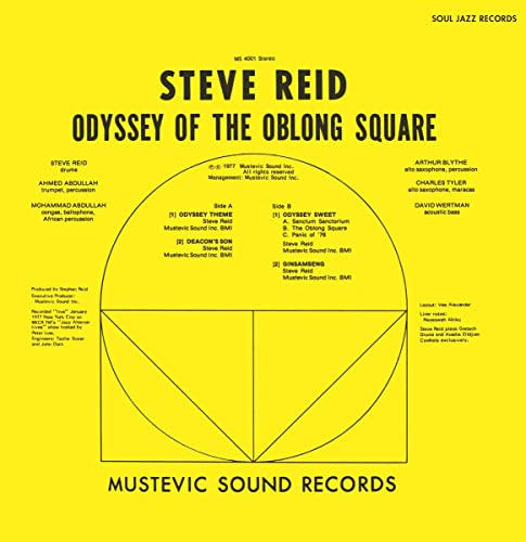 Gold vinyl record cover for Steve Reid’s “Odyssey Of The Oblong Square.”