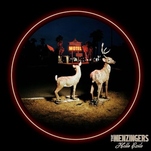 Album cover: deer stand before a motel sign in a dark landscape.