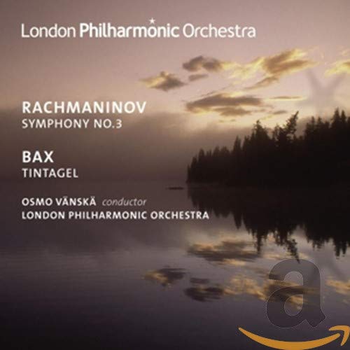 CD cover for Rachmaninov & Bax orchestral works, sunset landscape.