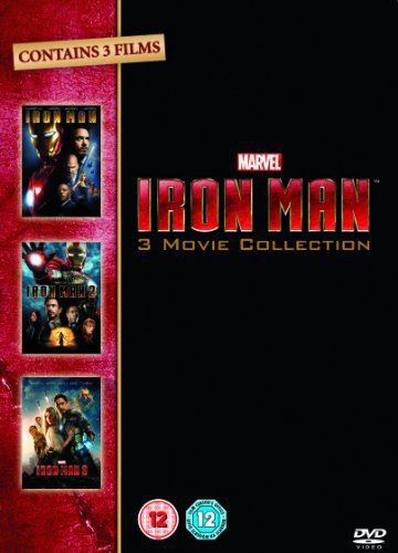 "Iron Man DVD cover featuring Iron Man's helmet with red and gold armor."
