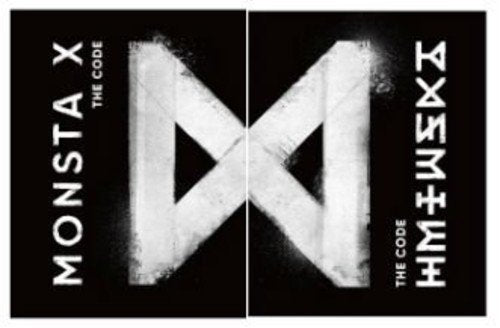 "Black album cover with white 'M' logo and 'Monsta X - The Code' text."
