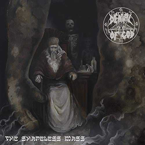 Dark album cover with a bearded man, skeleton, and occult symbols, surrounded by dark clouds.