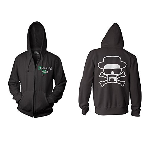 Black zip-up hoodie with "Breaking Bad" logo and skull design.