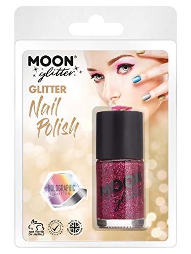 Smiffys Moon Glitter Holographic Nail Polish, Fuchsia