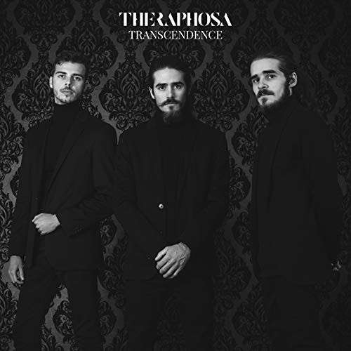 Black and white album cover featuring three men in dark suits.