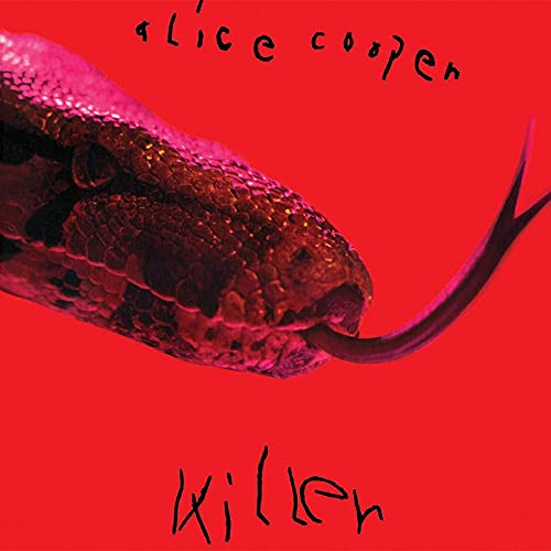 Red album cover featuring a snakeās head and the text āAlice Cooper Killer.ā