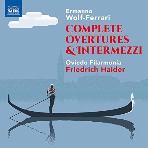 CD cover for Wolf-Ferrari’s overtures featuring a Venetian gondola scene.