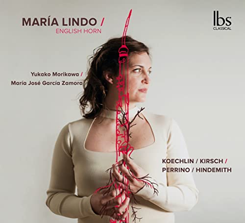 CD cover featuring María Lindo with a red English horn illustration.