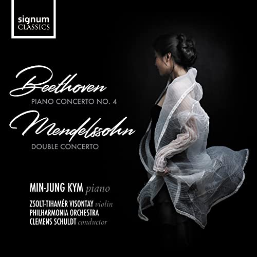CD cover featuring a pianist and violinist with composers’ names.