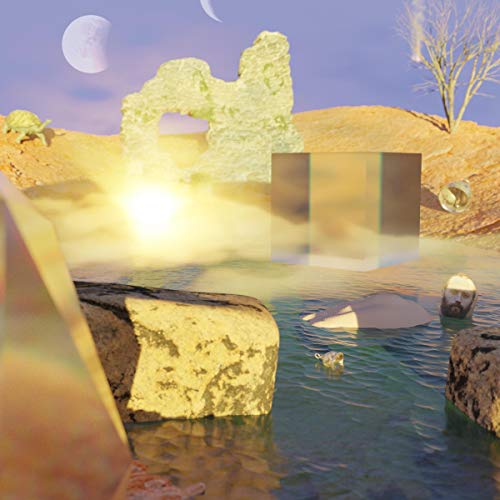 The image depicts a surreal landscape. A suitable alt text is: "Vinyl record album cover with surreal landscape and abstract shapes."