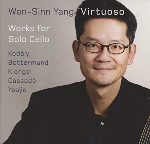 CD cover featuring a man with glasses and black shirt, listing solo cello works.