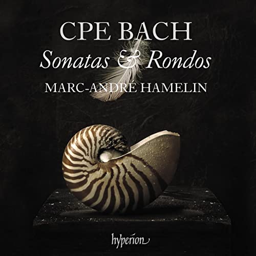 CD cover for C.P.E. Bach sonatas, featuring a nautilus shell and feather.