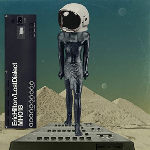 CD cover: astronaut helmet on a statue, desert landscape background.