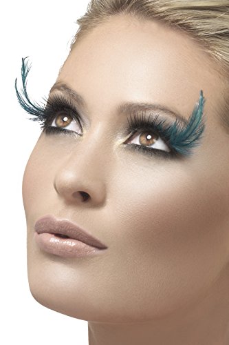Smiffys Eyelashes with Feather Plume Contains Glue - Black and Green