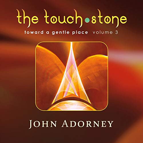 CD cover for John Adorney’s “The Touchstone” with abstract orange and purple design.