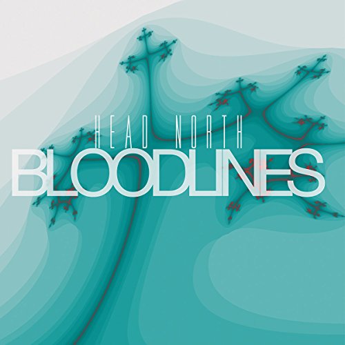 "Album cover for 'Head North - Bloodlines' with abstract teal and red design."