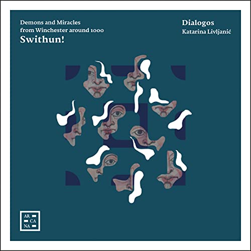 CD cover: abstract white faces on teal background, "Dialogos" and "Swithun!" text.