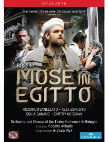 DVD cover for Rossini’s “Moses in Egypt” opera, featuring costumed performers.