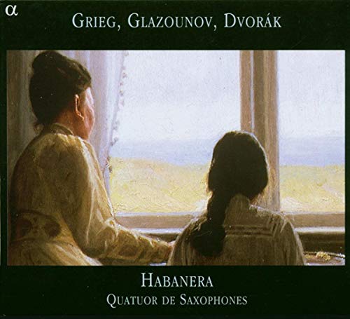 "CD cover featuring a painting of two people gazing out a window, with text overlay."