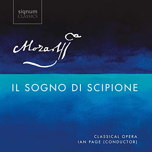 CD cover for Mozart's "Il Sogno Di Scipione" with blue and black design.
