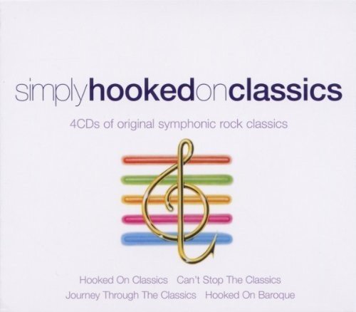 "CD cover with gold treble clef and multicolored bars on white background."