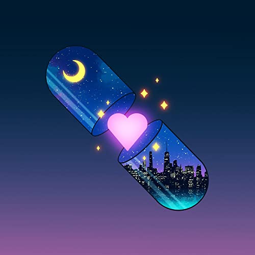 Album cover: open capsule containing a glowing heart and city skyline.