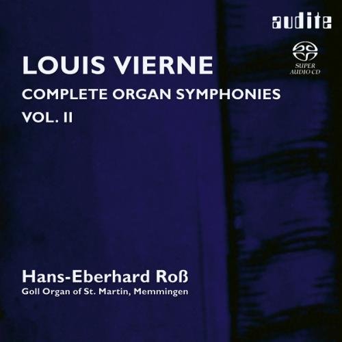 Dark blue CD cover with white text, featuring "Louis Vierne: Complete Organ Symphonies Vol. II".